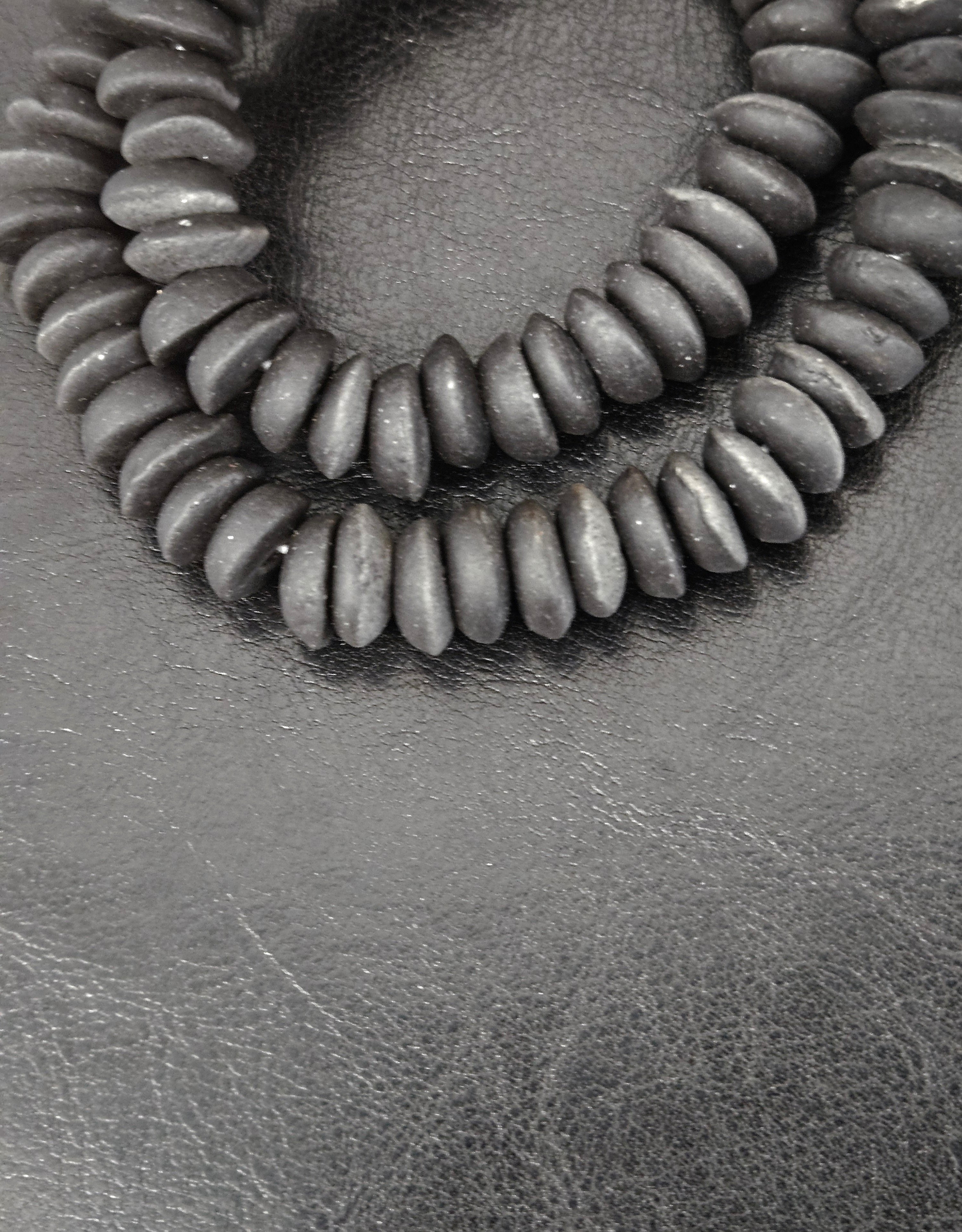 African Glass Disc Beads – Matte Black Recycled Glass Beads | Large Hole African Glass Beads Handcrafted in Ghana