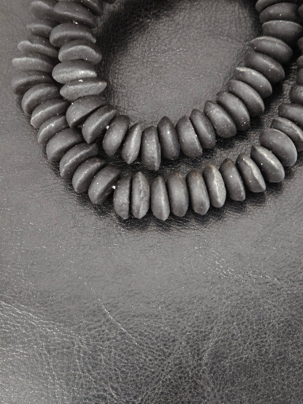 African Glass Disc Beads – Matte Black Recycled Glass Beads | Large Hole African Glass Beads Handcrafted in Ghana