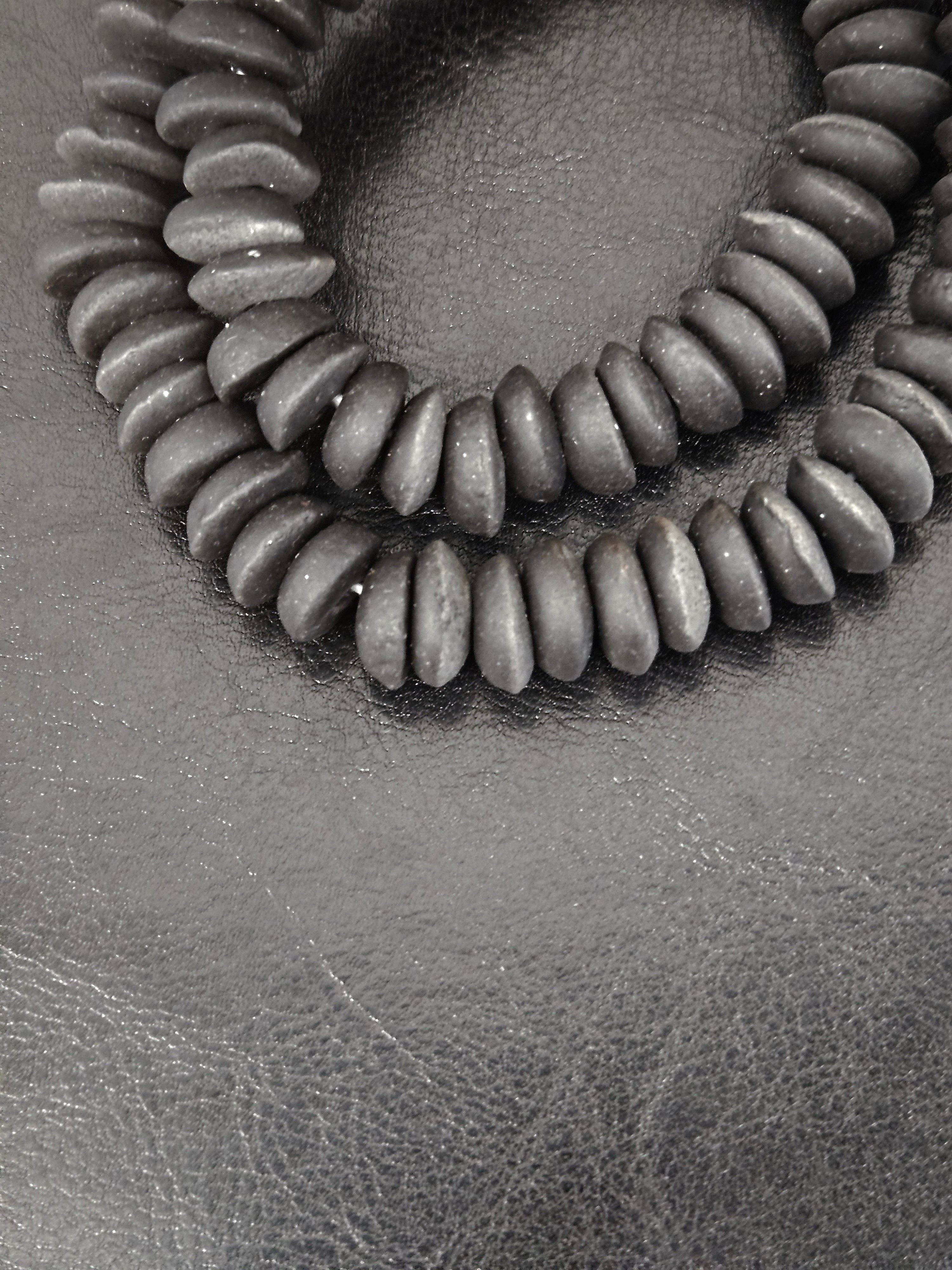African Glass Disc Beads – Matte Black Recycled Glass Beads | Large Hole African Glass Beads Handcrafted in Ghana