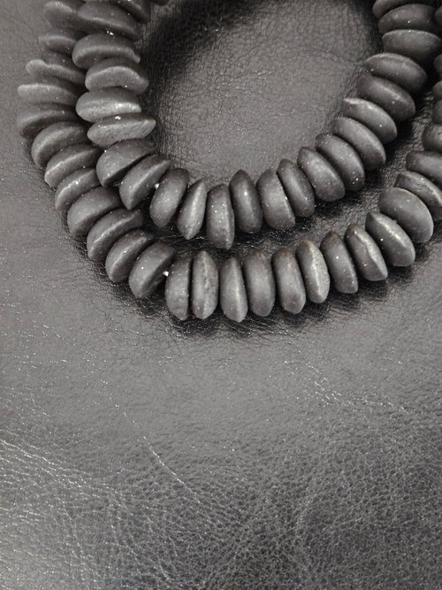 African Glass Disc Beads – Matte Black Recycled Glass Beads | Large Hole African Glass Beads Handcrafted in Ghana