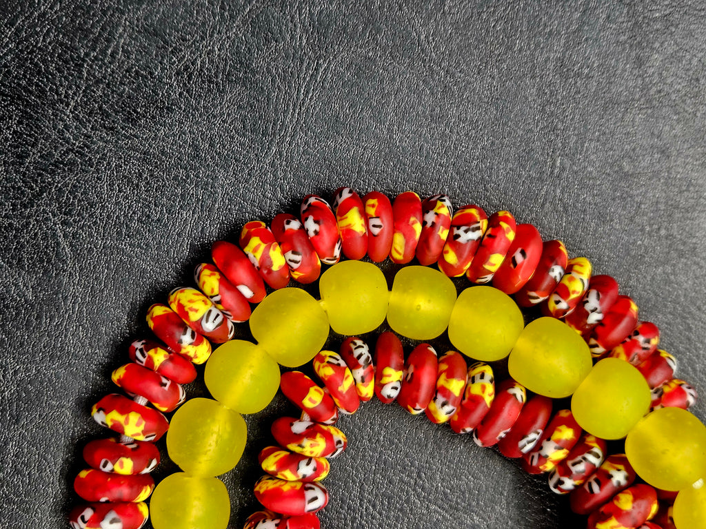 AADAMPO Curator Bundle | Red Hand-Painted Krobo Fused Glass Rondelle Beads & Yellow Krobo Pocket Glass Beads | Designer Collection | Ghana
