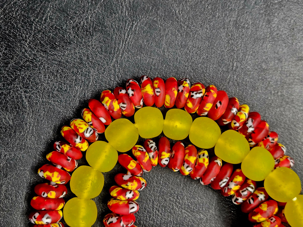 AADAMPO Curator Bundle | Red Hand-Painted Krobo Fused Glass Rondelle Beads & Yellow Krobo Pocket Glass Beads | Designer Collection | Ghana