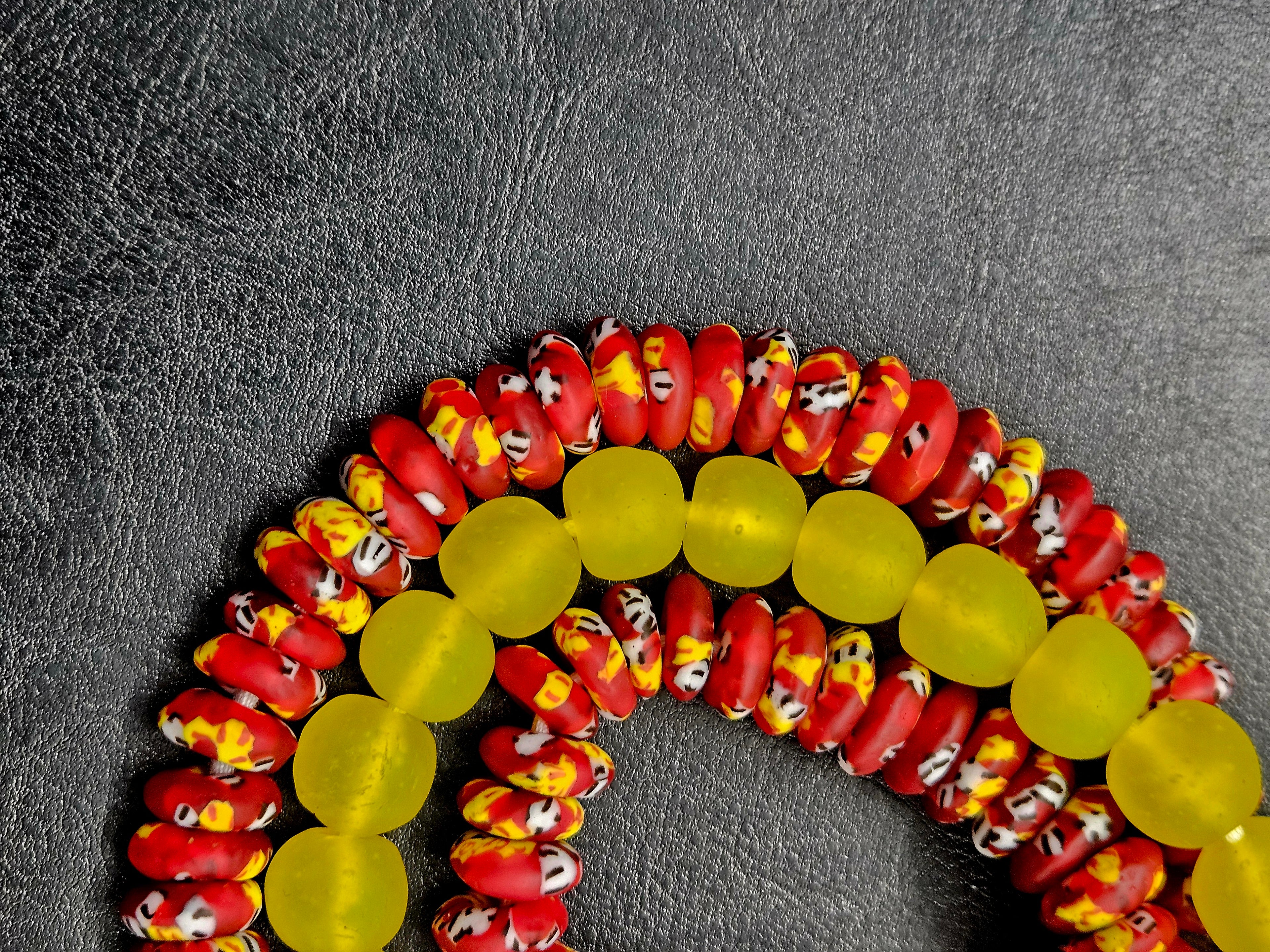 AADAMPO Curator Bundle | Red Hand-Painted Krobo Fused Glass Rondelle Beads & Yellow Krobo Pocket Glass Beads | Designer Collection | Ghana