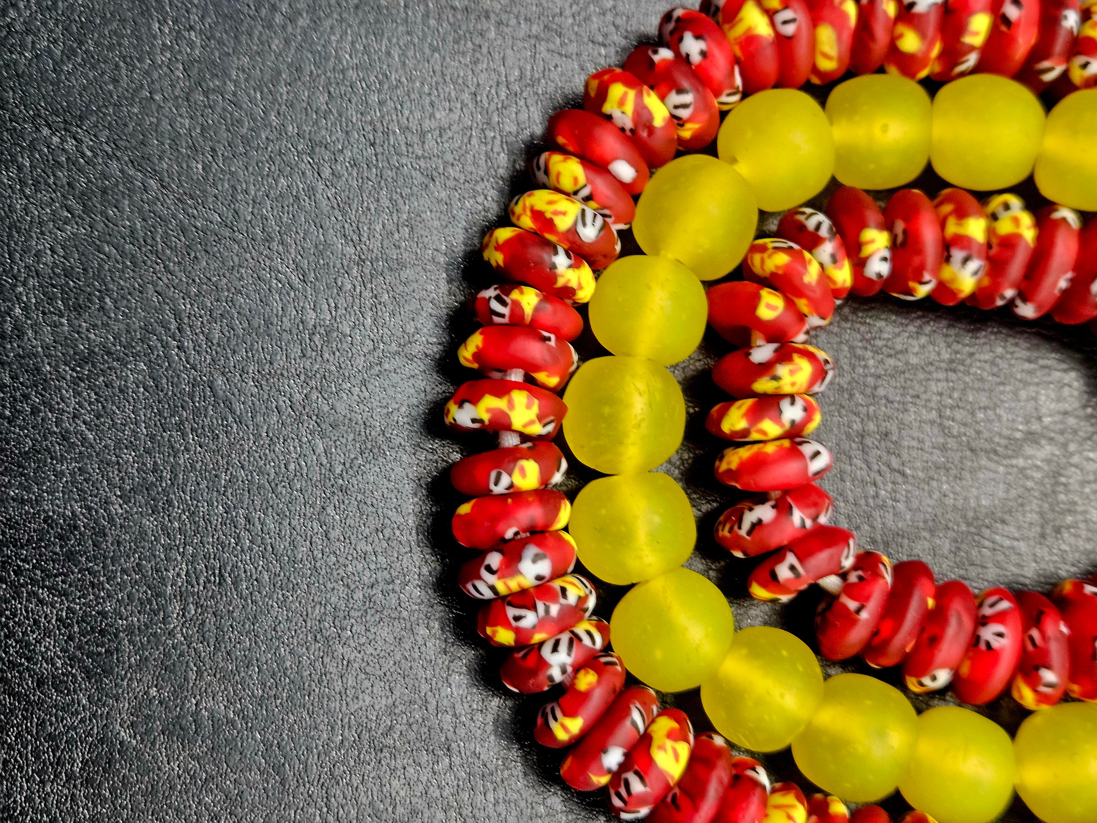AADAMPO Curator Bundle | Red Hand-Painted Krobo Fused Glass Rondelle Beads & Yellow Krobo Pocket Glass Beads | Designer Collection | Ghana