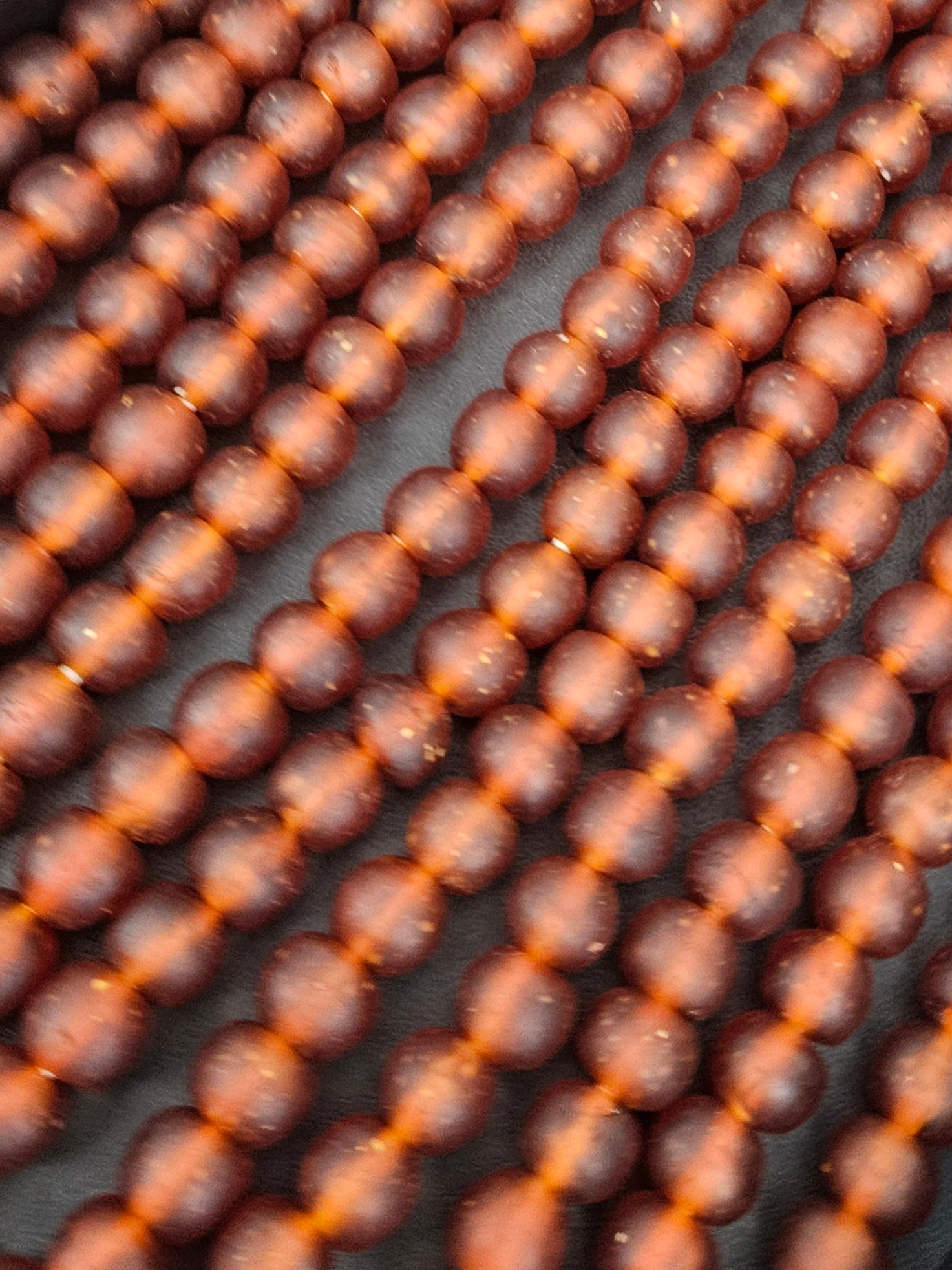 Handmade Krobo Pocket Glass Beads from Ghana – Amber Brown 13–14mm Strand