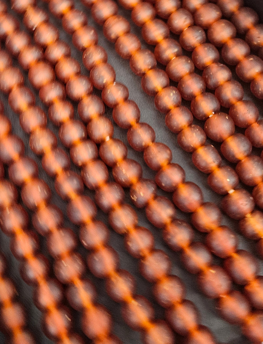 Handmade Krobo Pocket Glass Beads from Ghana – Amber Brown 13–14mm Strand