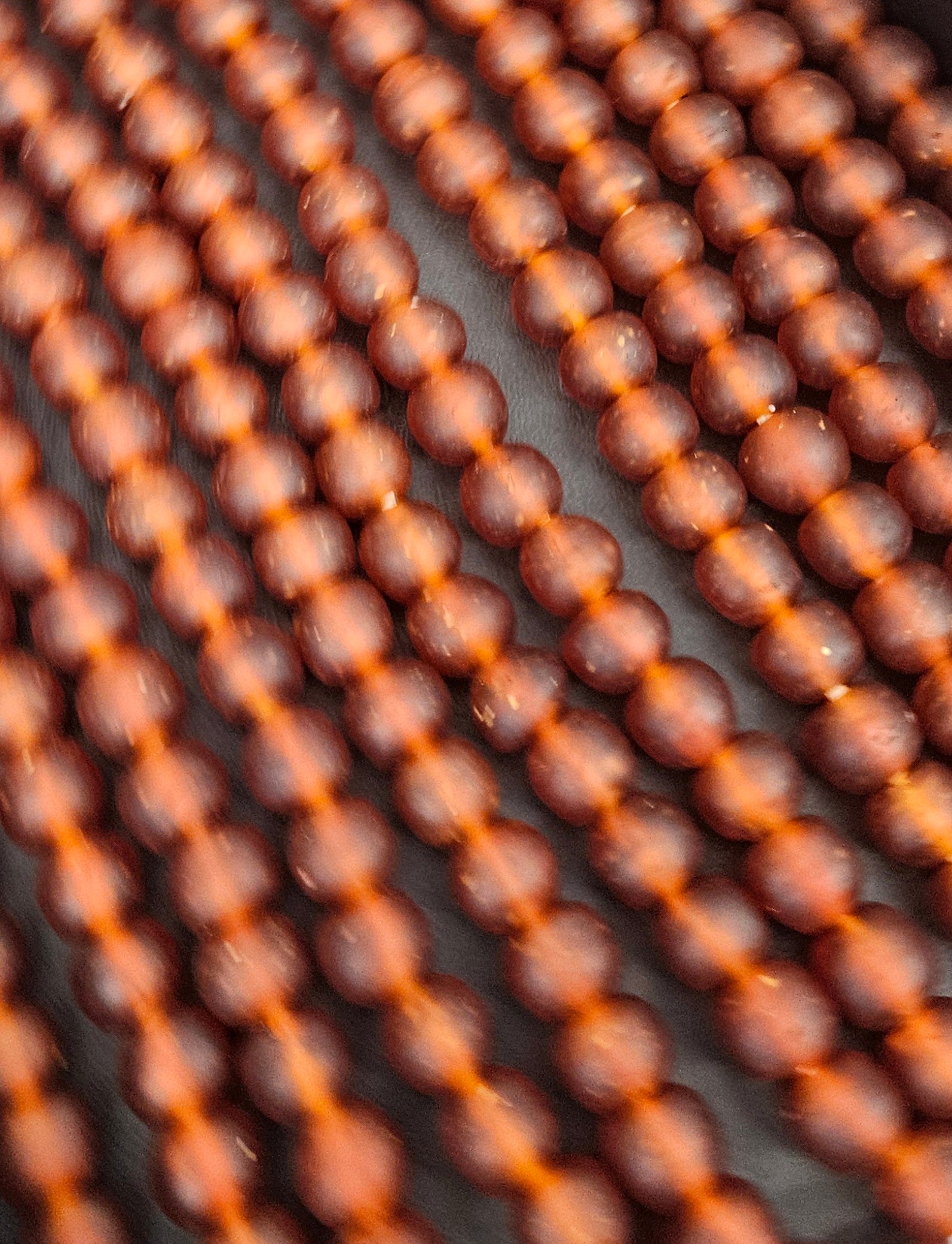 Handmade Krobo Pocket Glass Beads from Ghana – Amber Brown 13–14mm Strand
