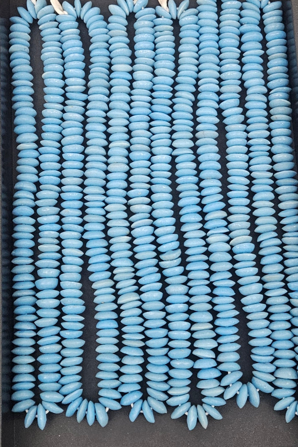 African Saucer Glass Beads – Sky Blue Recycled Glass Beads | Handcrafted Ghanaian Glass Bead Strand