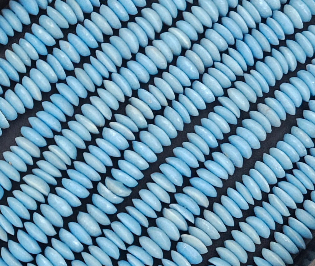 African Saucer Glass Beads – Sky Blue Recycled Glass Beads | Handcrafted Ghanaian Glass Bead Strand