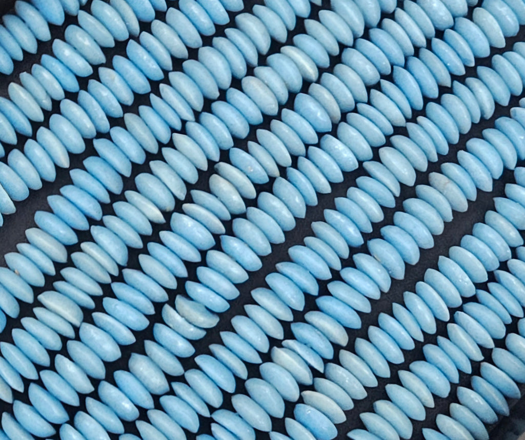 African Saucer Glass Beads – Sky Blue Recycled Glass Beads | Handcrafted Ghanaian Glass Bead Strand