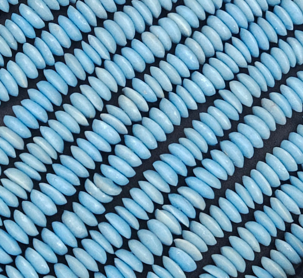 African Saucer Glass Beads – Sky Blue Recycled Glass Beads | Handcrafted Ghanaian Glass Bead Strand