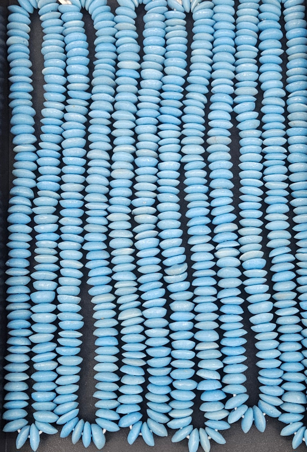 African Saucer Glass Beads – Sky Blue Recycled Glass Beads | Handcrafted Ghanaian Glass Bead Strand