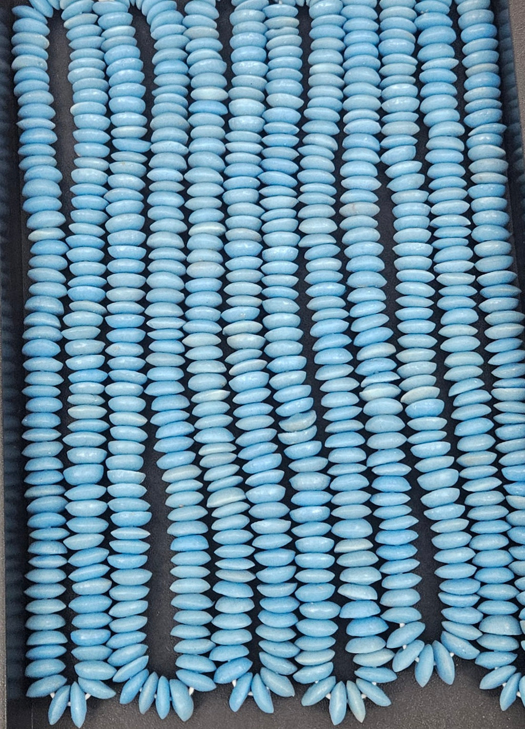African Saucer Glass Beads – Sky Blue Recycled Glass Beads | Handcrafted Ghanaian Glass Bead Strand