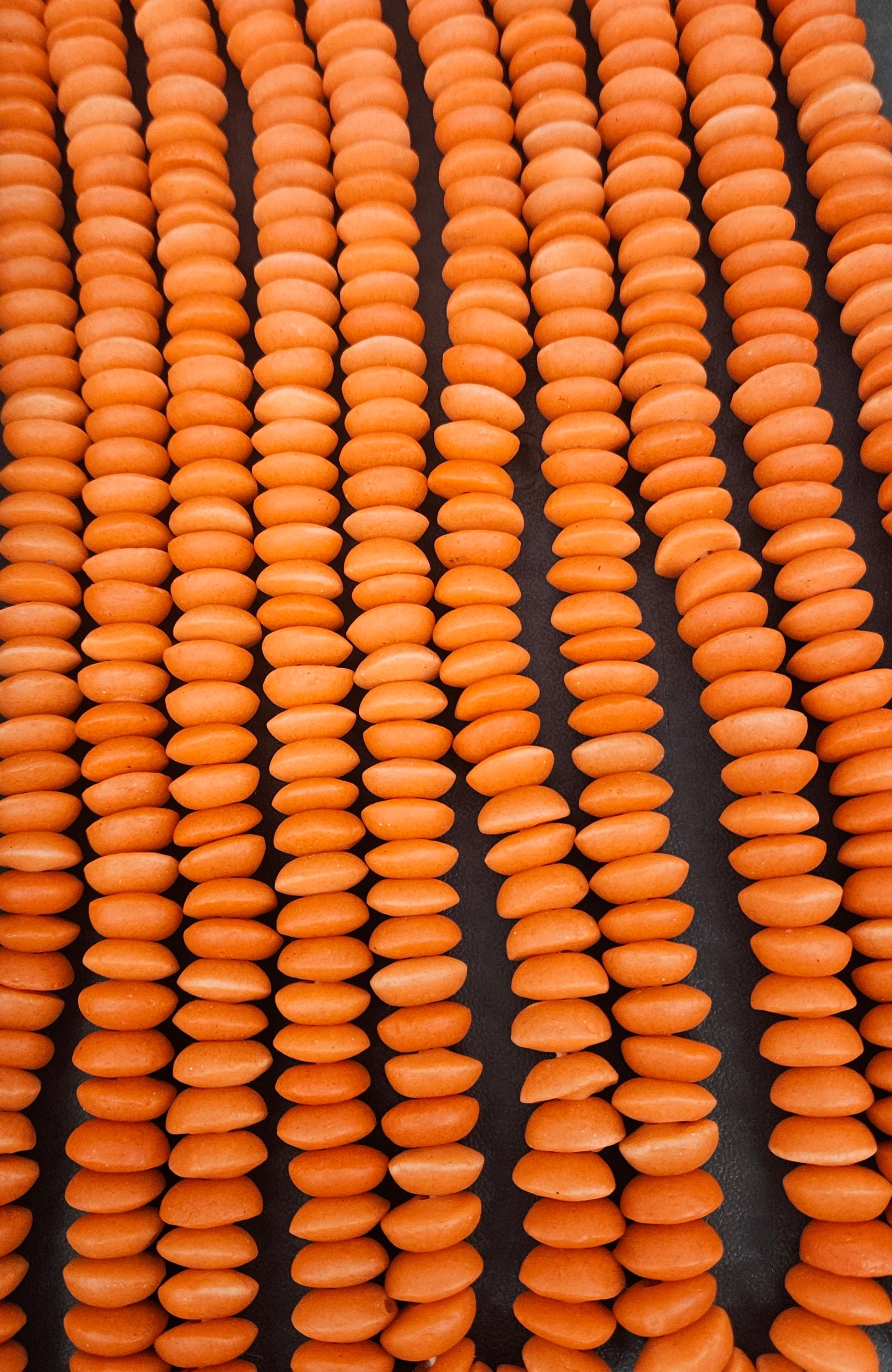 Ashanti Glass Rondelle Beads – Vibrant Orange Recycled Glass Beads | Large Hole African Glass Beads Handcrafted in Ghana