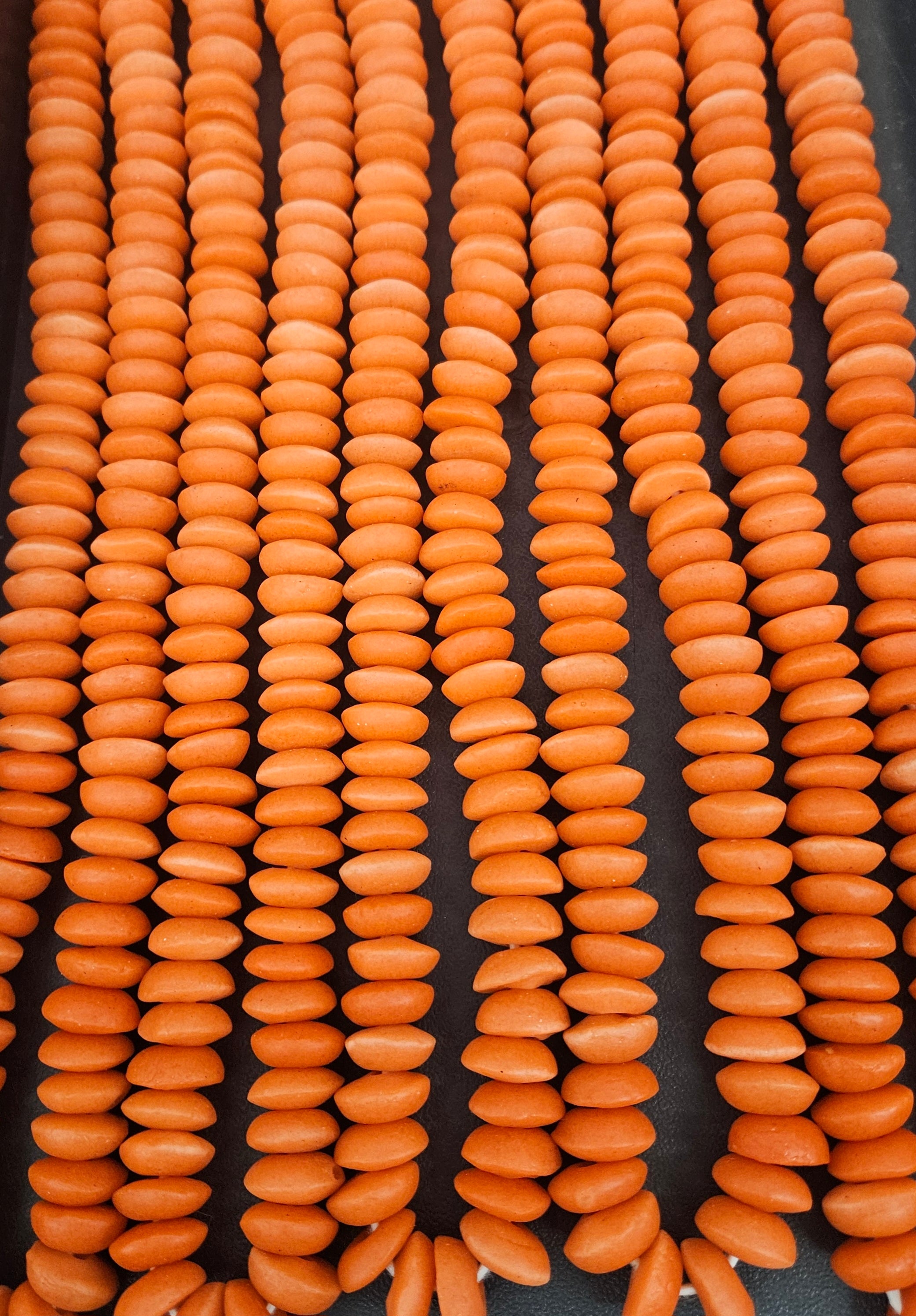 Ashanti Glass Rondelle Beads – Vibrant Orange Recycled Glass Beads | Large Hole African Glass Beads Handcrafted in Ghana