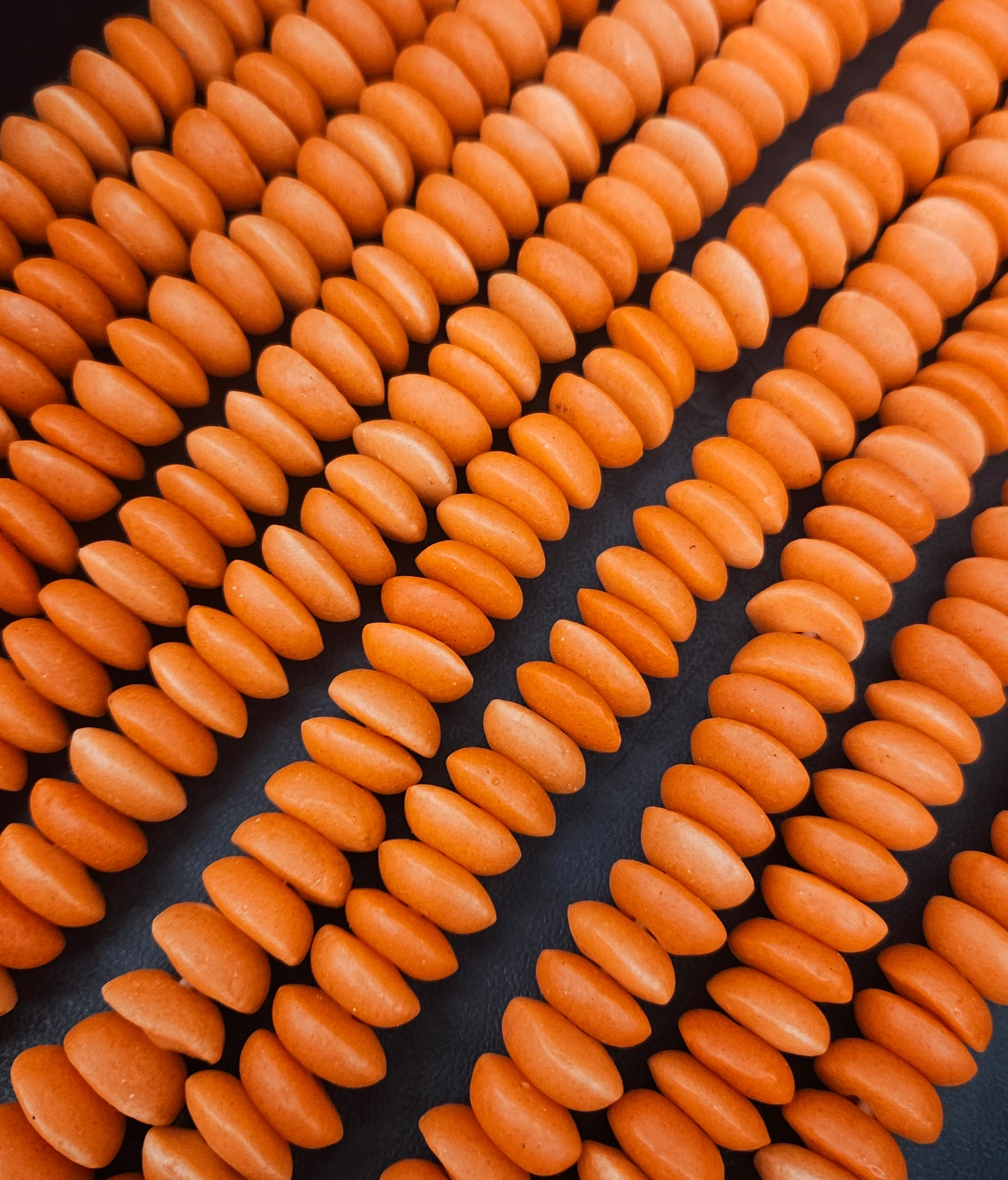 Ashanti Glass Rondelle Beads – Vibrant Orange Recycled Glass Beads | Large Hole African Glass Beads Handcrafted in Ghana