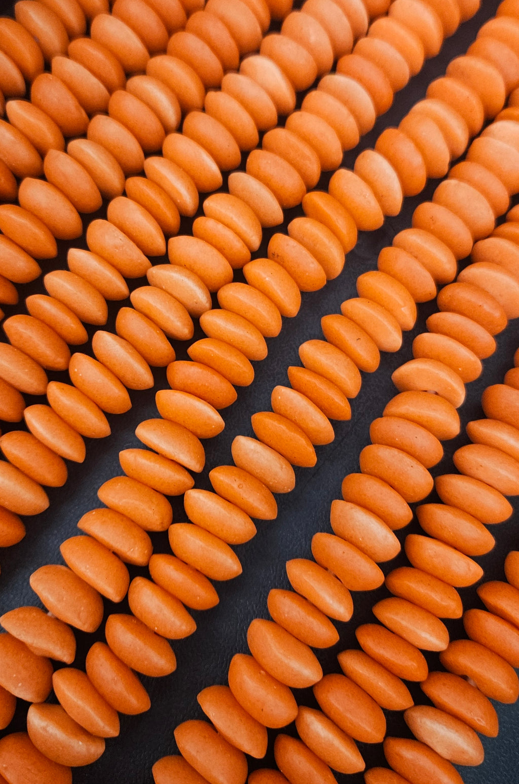Ashanti Glass Rondelle Beads – Vibrant Orange Recycled Glass Beads | Large Hole African Glass Beads Handcrafted in Ghana