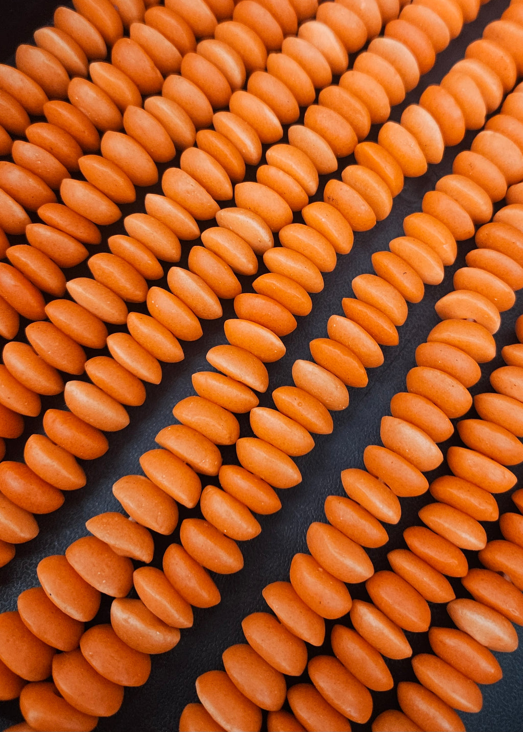 Ashanti Glass Rondelle Beads – Vibrant Orange Recycled Glass Beads | Large Hole African Glass Beads Handcrafted in Ghana