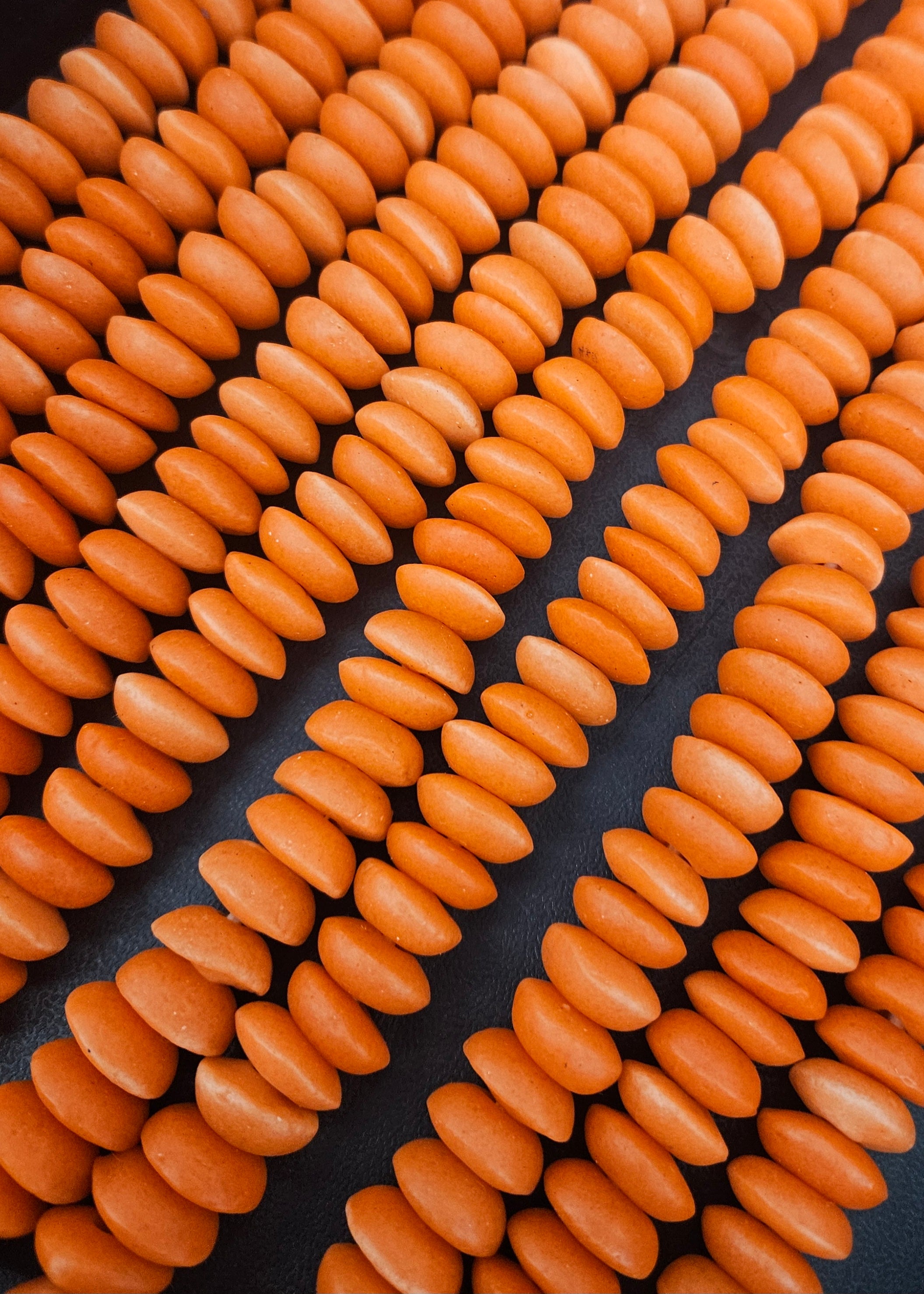 Ashanti Glass Rondelle Beads – Vibrant Orange Recycled Glass Beads | Large Hole African Glass Beads Handcrafted in Ghana