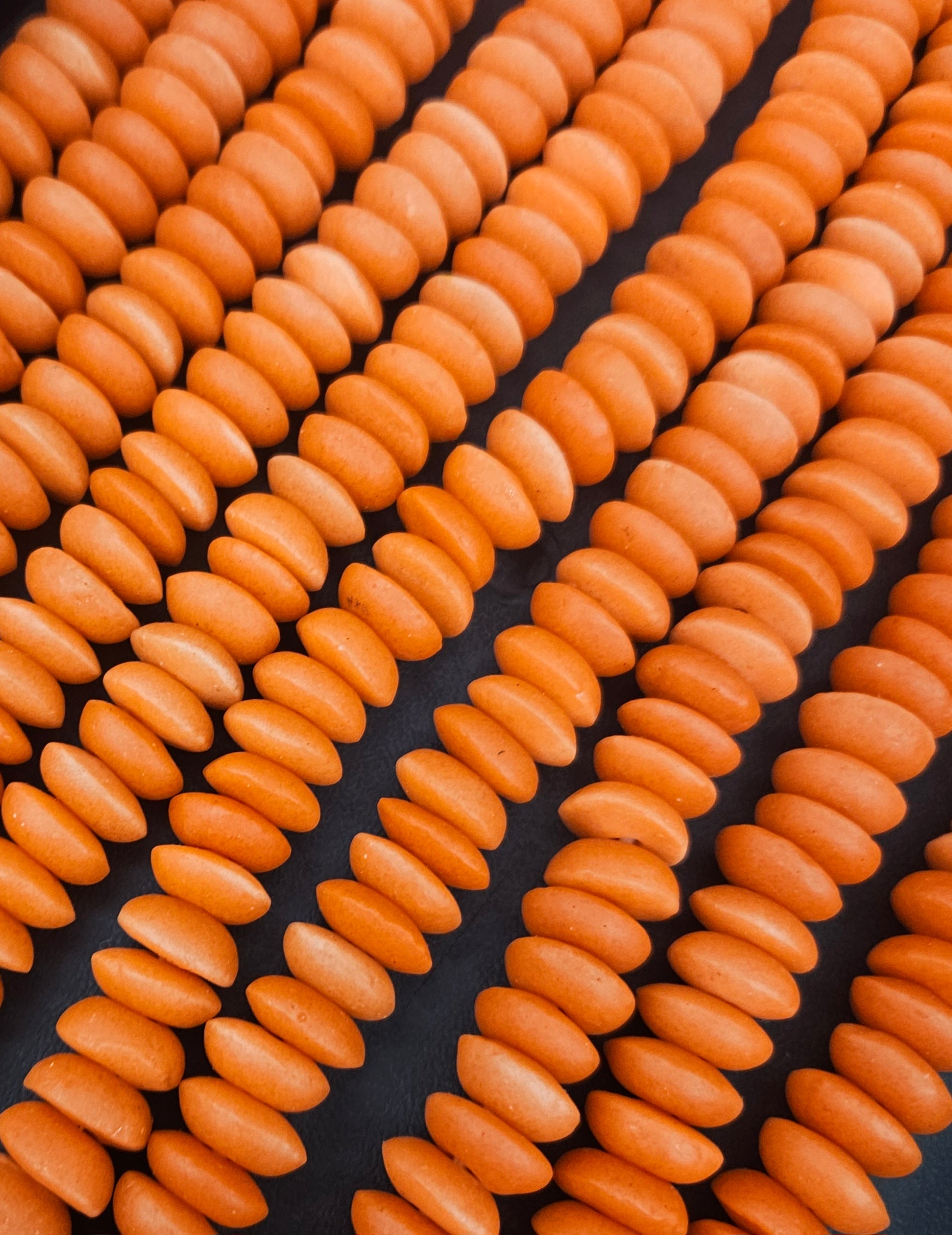 Ashanti Glass Rondelle Beads – Vibrant Orange Recycled Glass Beads | Large Hole African Glass Beads Handcrafted in Ghana