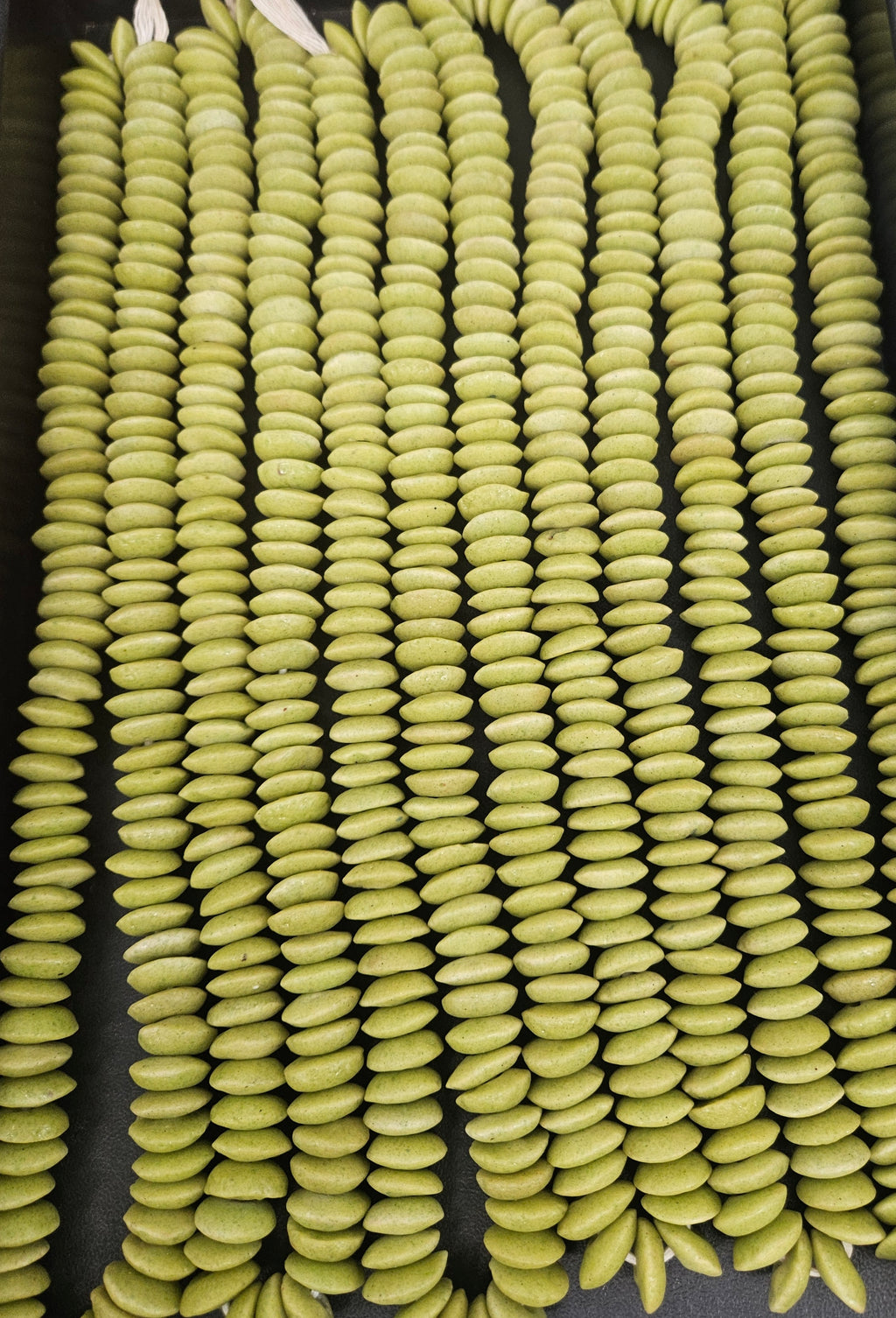 African Glass Rondelle Beads – Lime Green Recycled Glass Beads | Large Hole African Glass Beads Handcrafted in Ghana