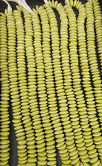 African Glass Rondelle Beads – Lime Green Recycled Glass Beads | Large Hole African Glass Beads Handcrafted in Ghana