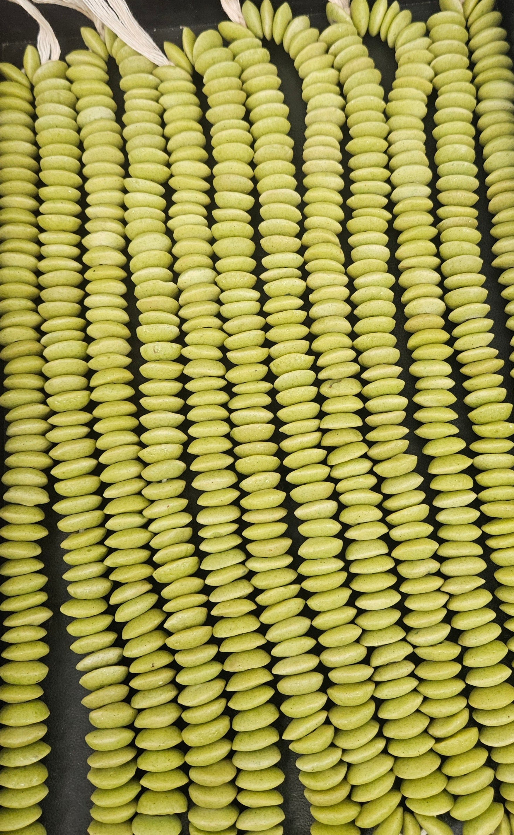 African Glass Rondelle Beads – Lime Green Recycled Glass Beads | Large Hole African Glass Beads Handcrafted in Ghana