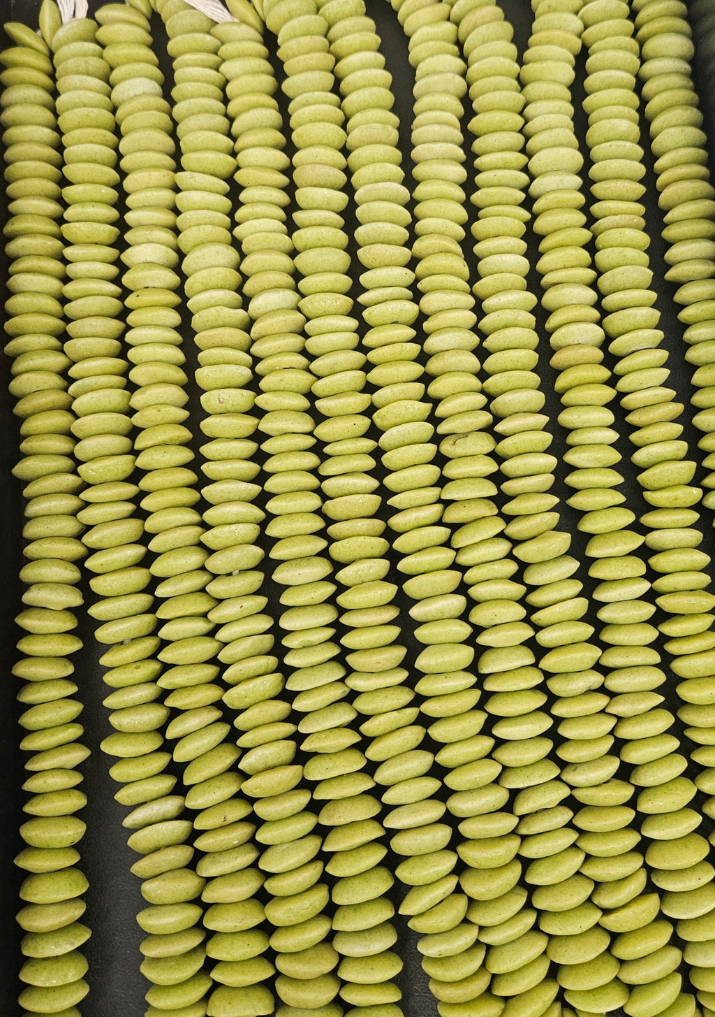 African Glass Rondelle Beads – Lime Green Recycled Glass Beads | Large Hole African Glass Beads Handcrafted in Ghana