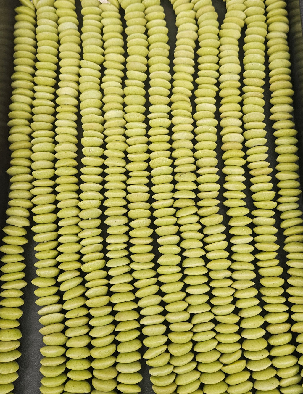 African Glass Rondelle Beads – Lime Green Recycled Glass Beads | Large Hole African Glass Beads Handcrafted in Ghana
