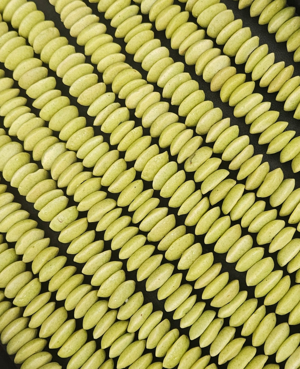 African Glass Rondelle Beads – Lime Green Recycled Glass Beads | Large Hole African Glass Beads Handcrafted in Ghana
