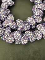 XL Patriotic Mosaic Canoe-Shaped Krobo Powdered Glass Beads – Red White Blue Patterned African Recycled Glass Beads | Handmade Ghana Glass Beads | Statement Jewelry Beads Strand