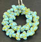XL Sky Blue, Black & Golden Yellow Canoe-Shaped Krobo Powdered Glass Beads | Handmade Recycled Glass Beads from Ghana | Large Hole African Designer Beads