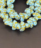 XL Sky Blue, Black & Golden Yellow Canoe-Shaped Krobo Powdered Glass Beads | Handmade Recycled Glass Beads from Ghana | Large Hole African Designer Beads