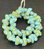 XL Sky Blue, Black & Golden Yellow Canoe-Shaped Krobo Powdered Glass Beads | Handmade Recycled Glass Beads from Ghana | Large Hole African Designer Beads
