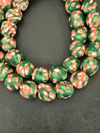 Authentic Fused Krobo Recycled Glass Beads 12–14mm | Green African Glass Beads | Handmade in Ghana