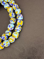 Authentic Fused Krobo Recycled Glass Beads 12–14mm | Blue Yellow African Glass Beads | Handmade in Ghana