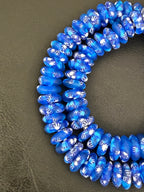 Blue Fused Krobo Rondelle Recycled Glass Beads | Handcrafted Ghana African Trade Beads | 95–99 Beads per Strand