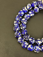 Fused Krobo Recycled Glass Beads 12–14mm | Cobalt Blue, Ivory & Black Handmade African Glass Beads from Ghana