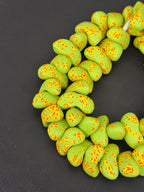 XL Canoe-Shaped Krobo Powdered Glass Beads – Lime Green & Orange Speckled African Recycled Glass Beads | Large Artisan Beads from Ghana | 1 Strand