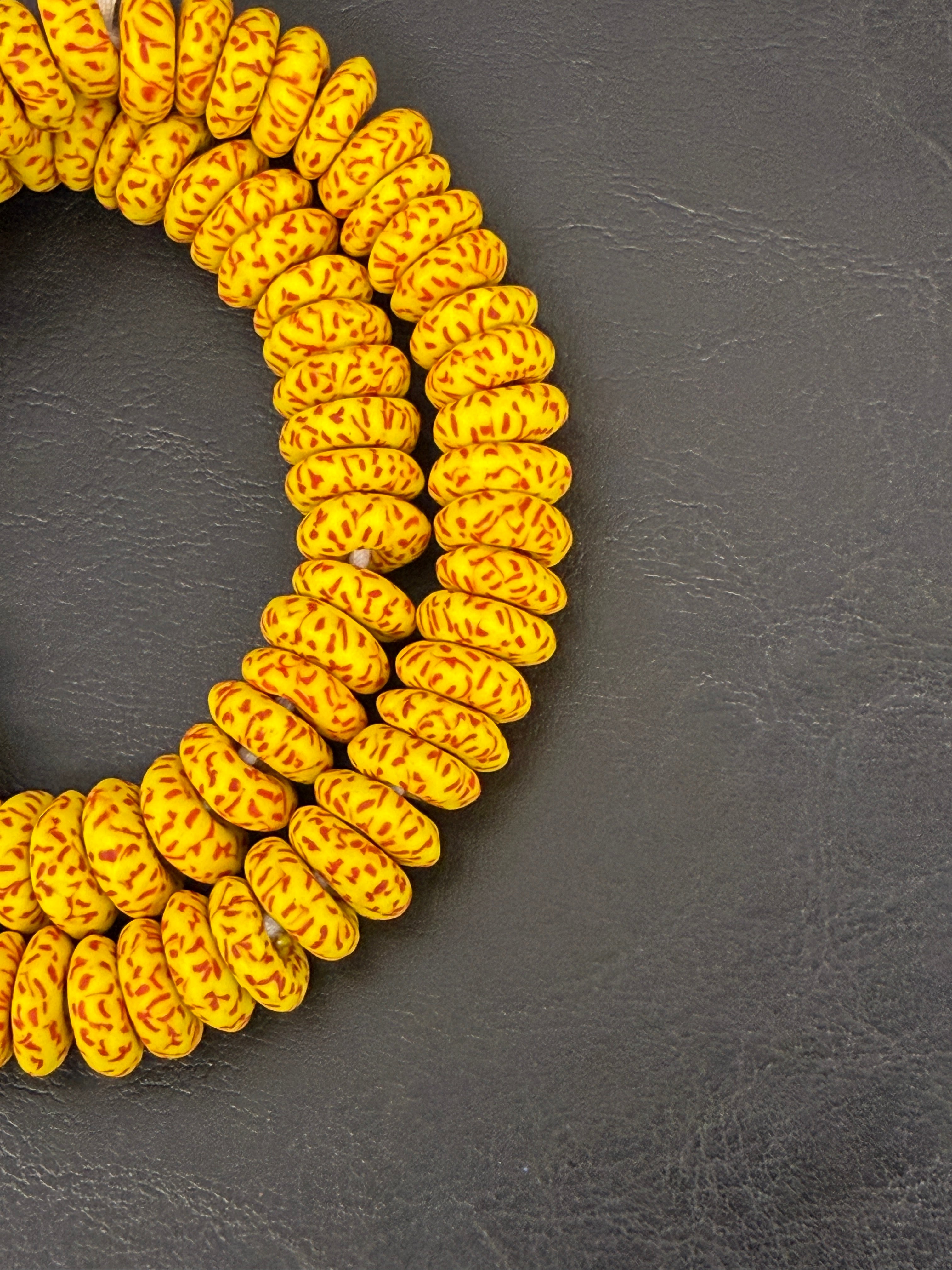 Fused Krobo Rondelle Recycled Glass Beads | Golden Yellow Ghana Glass Beads | Authentic African Jewelry Supplies