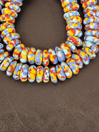 Authentic Ghana Fused Krobo Rondelle Beads – Powder Blue, Golden Yellow & Terracotta Recycled Glass Beads