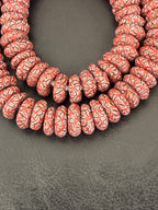 Handcrafted Coral & Black African Saucer Glass Beads from Ghana | Sustainable African Glass Beads