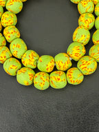 Authentic Fused Krobo Recycled Glass Beads 12–14mm | Green African Glass Beads | Handmade in Ghana