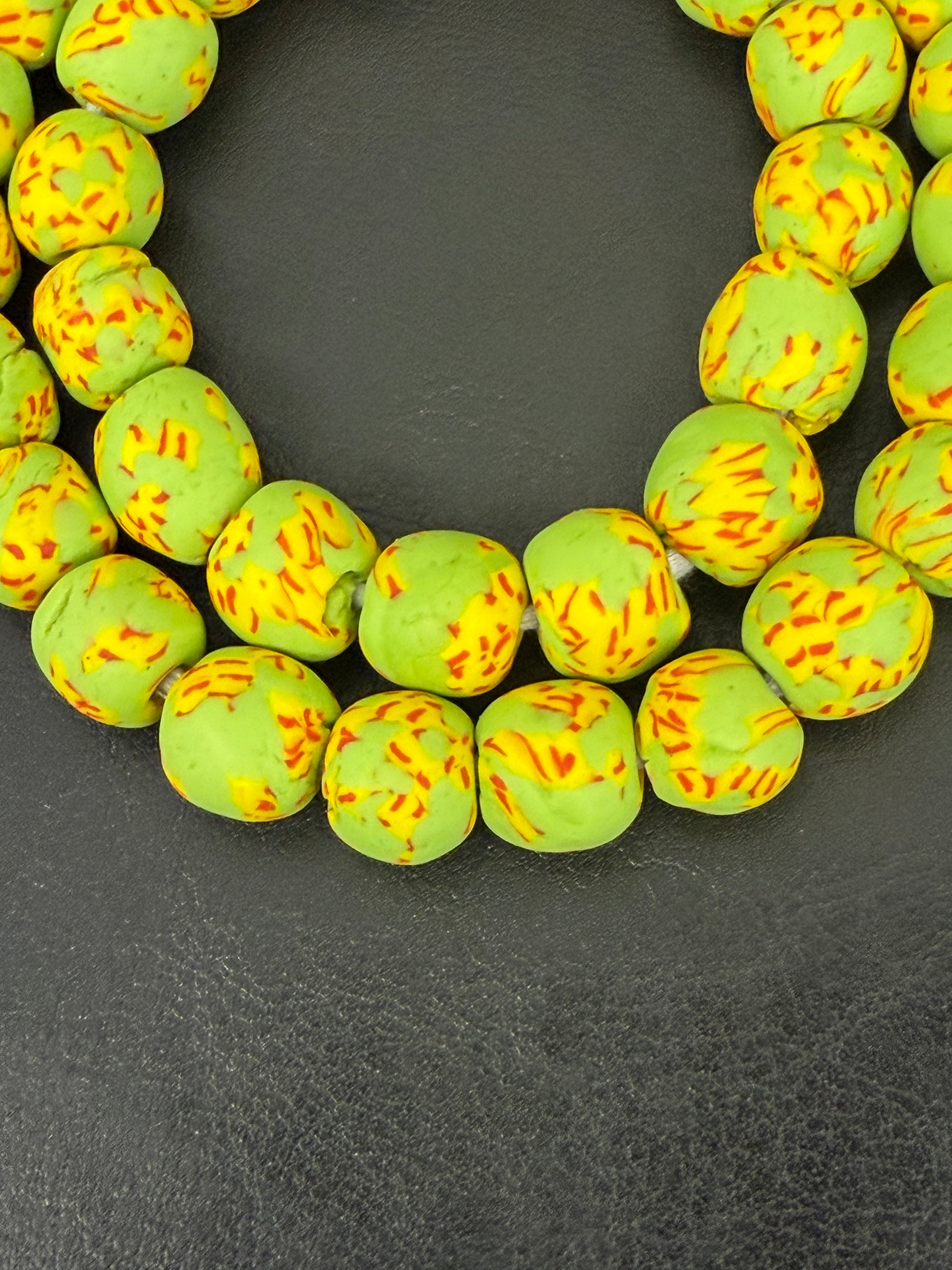 Authentic Fused Krobo Recycled Glass Beads 12–14mm | Green African Glass Beads | Handmade in Ghana