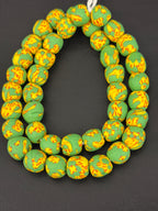 Fused Krobo Recycled Glass Beads 12–14mm | Green Yellow Handmade African Glass Beads from Ghana
