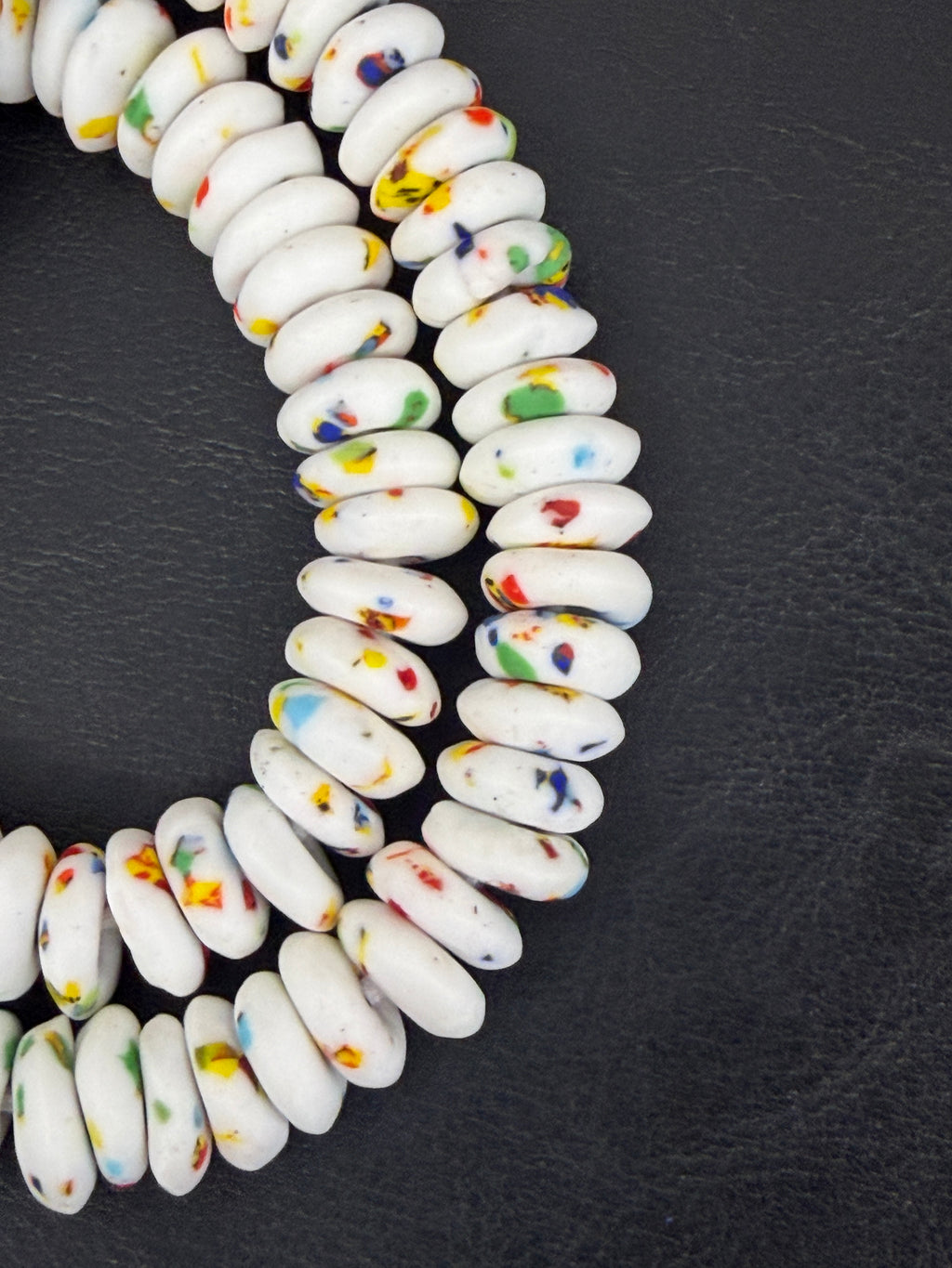 Handcrafted White Fused Krobo Rondelle Recycled Glass Beads from Ghana | Sustainable African Glass Beads