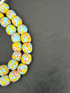 Sky Blue & Ivory Fused Krobo Recycled Glass Beads 12–14mm | Handmade African Glass Beads from Ghana | 44 Beads Per Strand