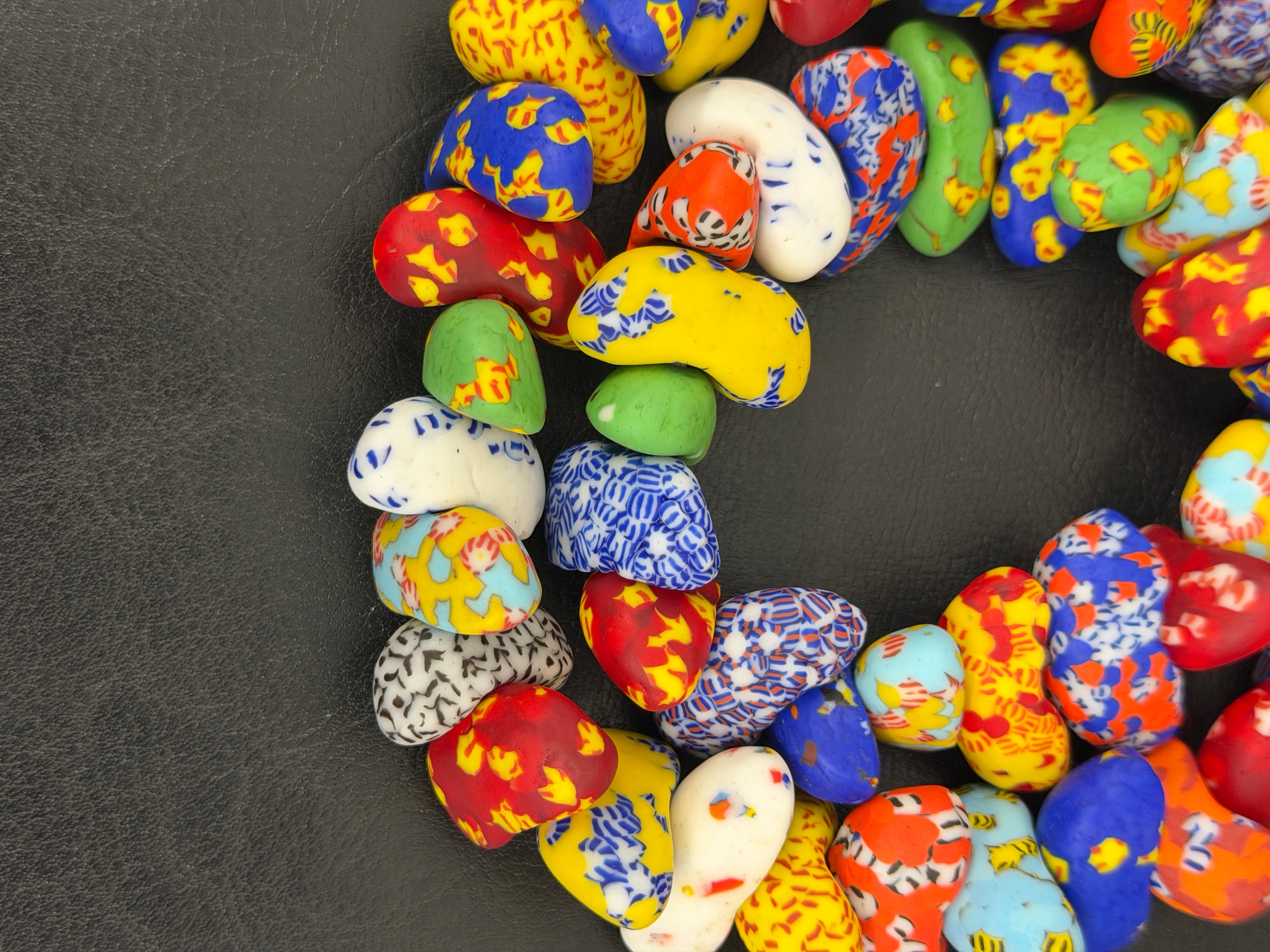 XL Designer Mix Canoe-Shaped Krobo Powdered Glass Beads | Assorted Multicolor Recycled Glass Beads | Handmade African Beads from Ghana