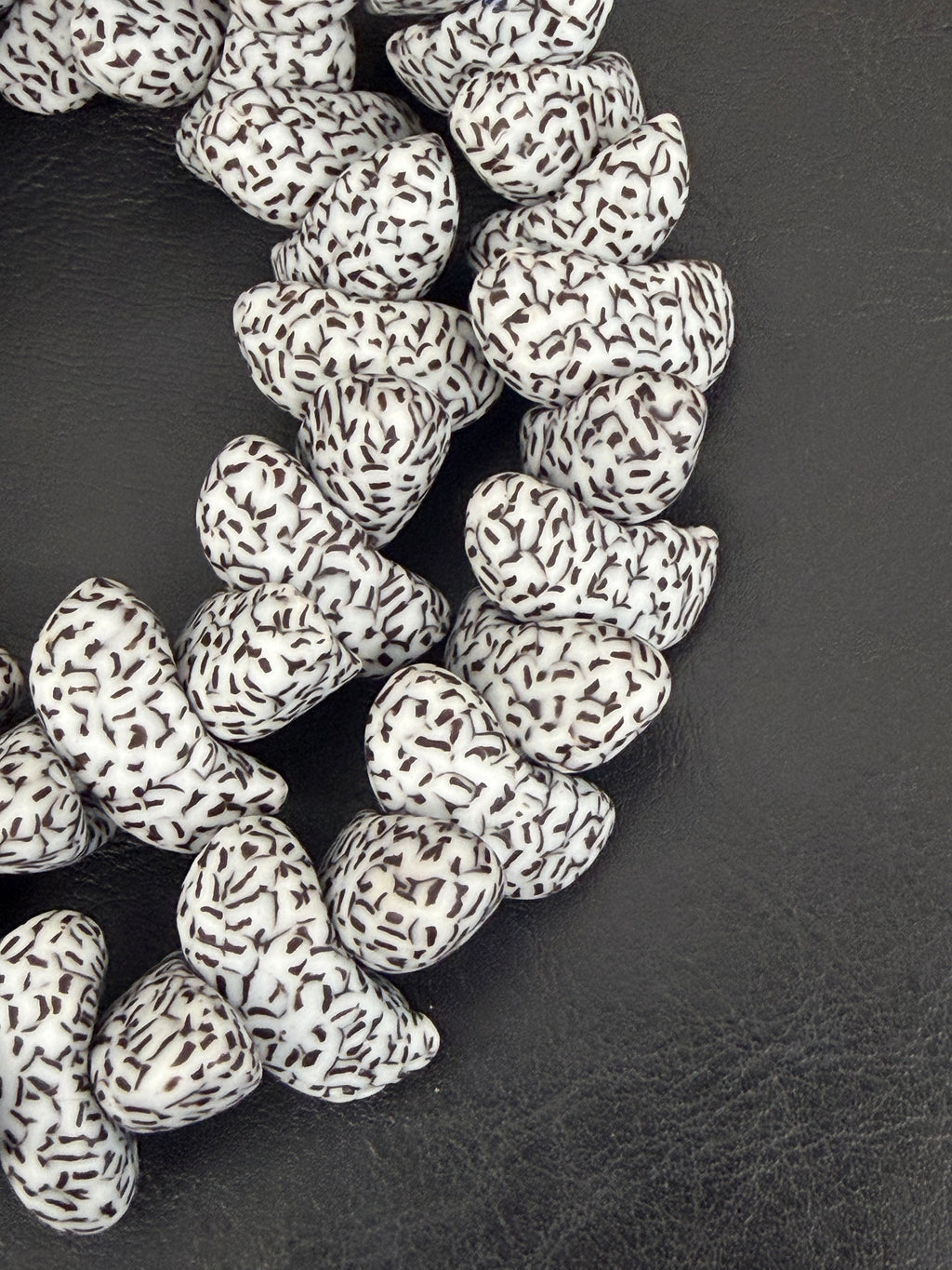 XL Ivory & Espresso Confetti Canoe-Shaped Krobo Powdered Glass Beads | Handmade Recycled Glass Beads from Ghana | Large Hole African Designer Beads