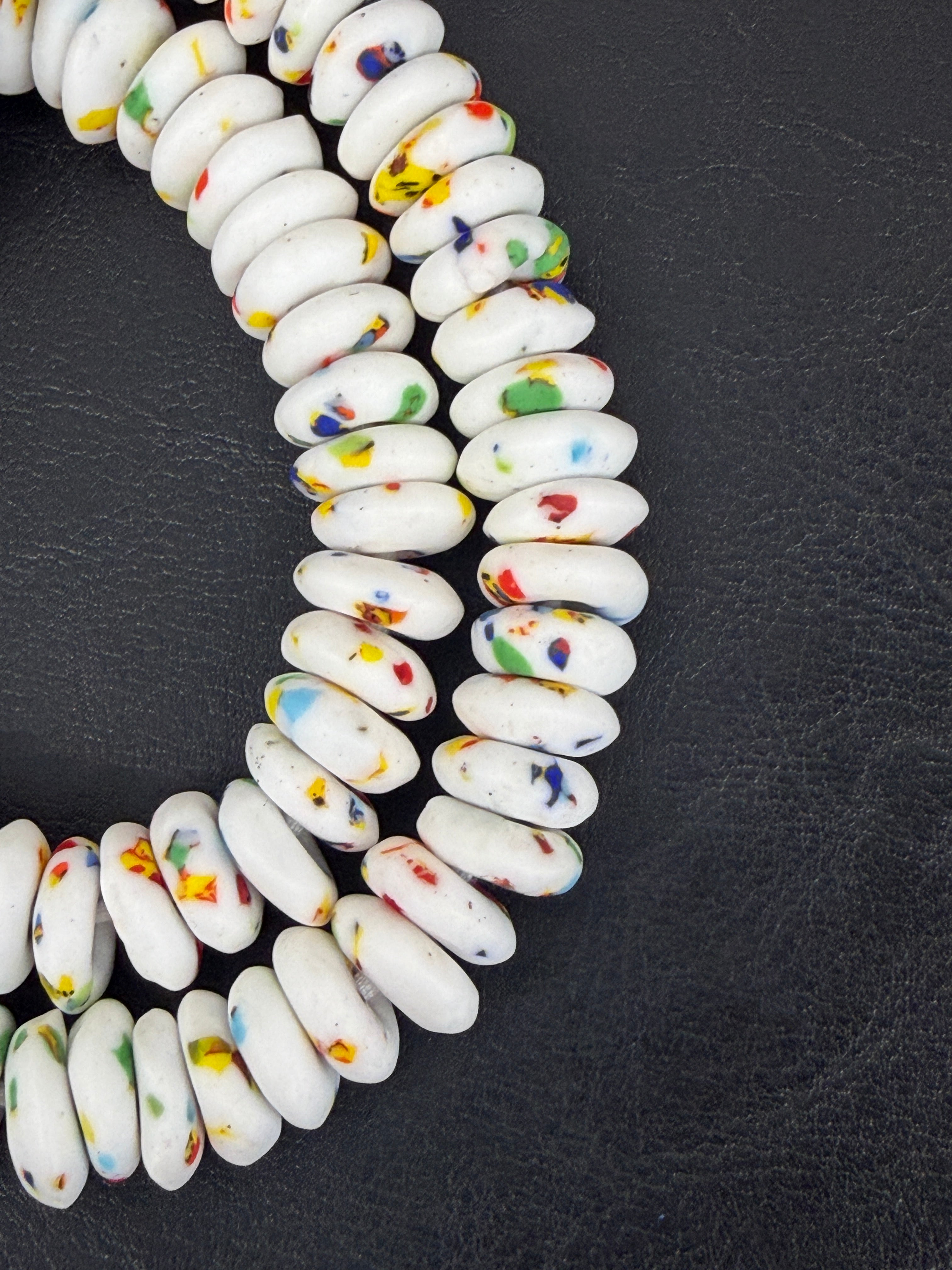 Handcrafted White Fused Krobo Rondelle Recycled Glass Beads from Ghana | Sustainable African Glass Beads